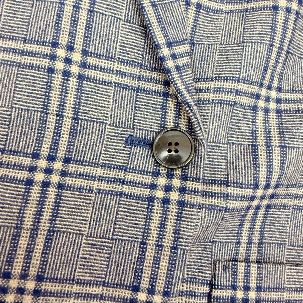 Madewell Larsen Blazer in Glen Plaid Indigo Blue Tan Academia Office Career Wool